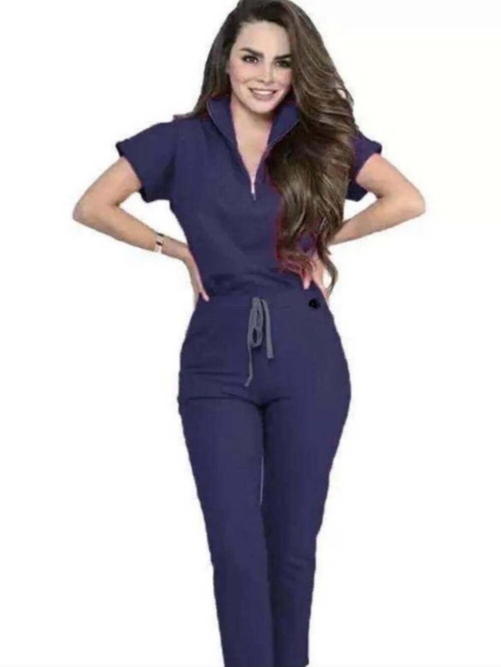 WonderWink Navy Blue Women's Drawstring Utility Jumpsuit Medium
